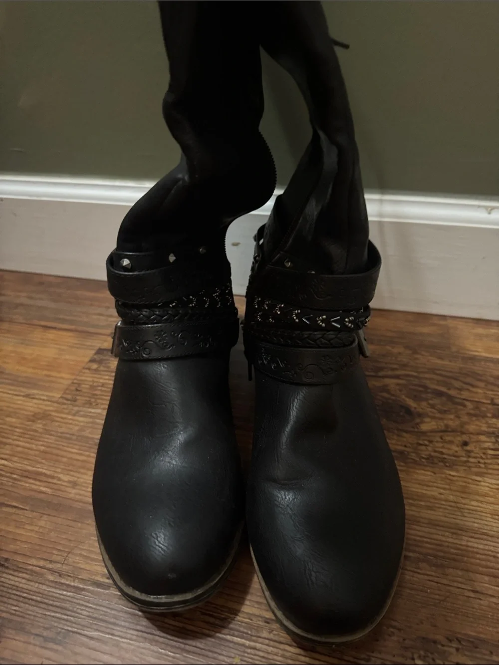 SO Black Over-the-Knee Boots with Buckle & Braided Strap
